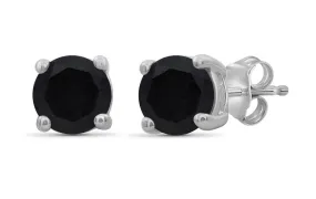 10k White Gold Plated Created Black Sapphire 4Ct Round Stud Earrings