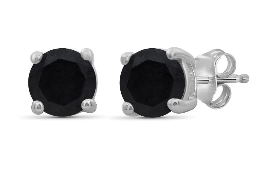 10k White Gold Plated Created Black Sapphire 4Ct Round Stud Earrings