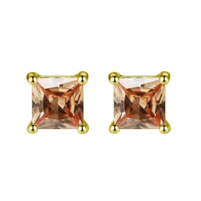 10k Yellow Gold Plated 1 Carat Princess Cut Created Champagne Sapphire Stud Earrings
