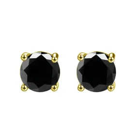 10k Yellow Gold Plated 1 Carat Round Created Black Sapphire Stud Earrings