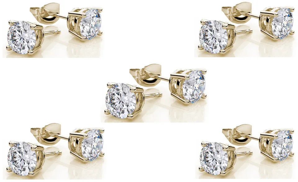 10k Yellow Gold Plated Created White Sapphire 1/2 Carat Round Pack of Five Stud Earrings