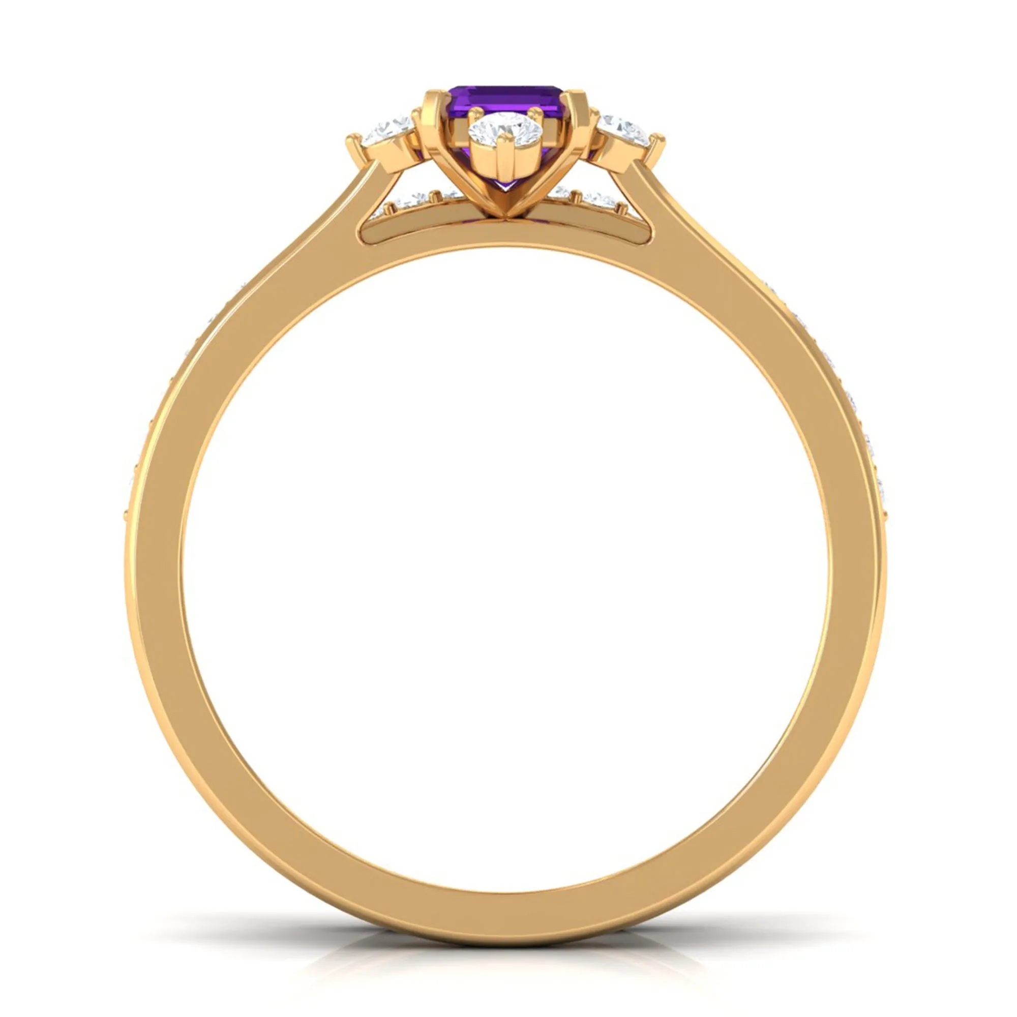 1.25 Ct Octagon Solitaire Amethyst and Diamond Ring Set