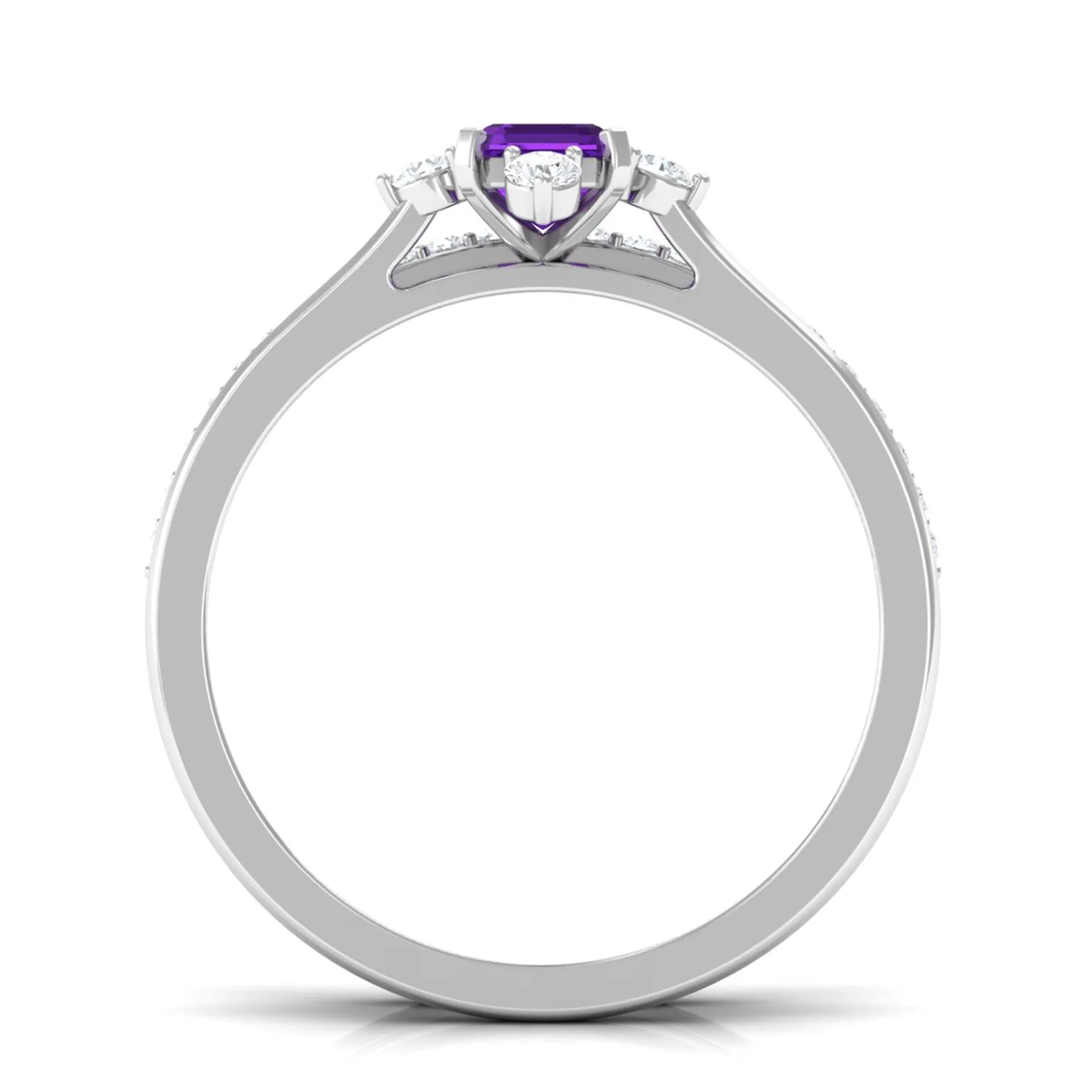 1.25 Ct Octagon Solitaire Amethyst and Diamond Ring Set