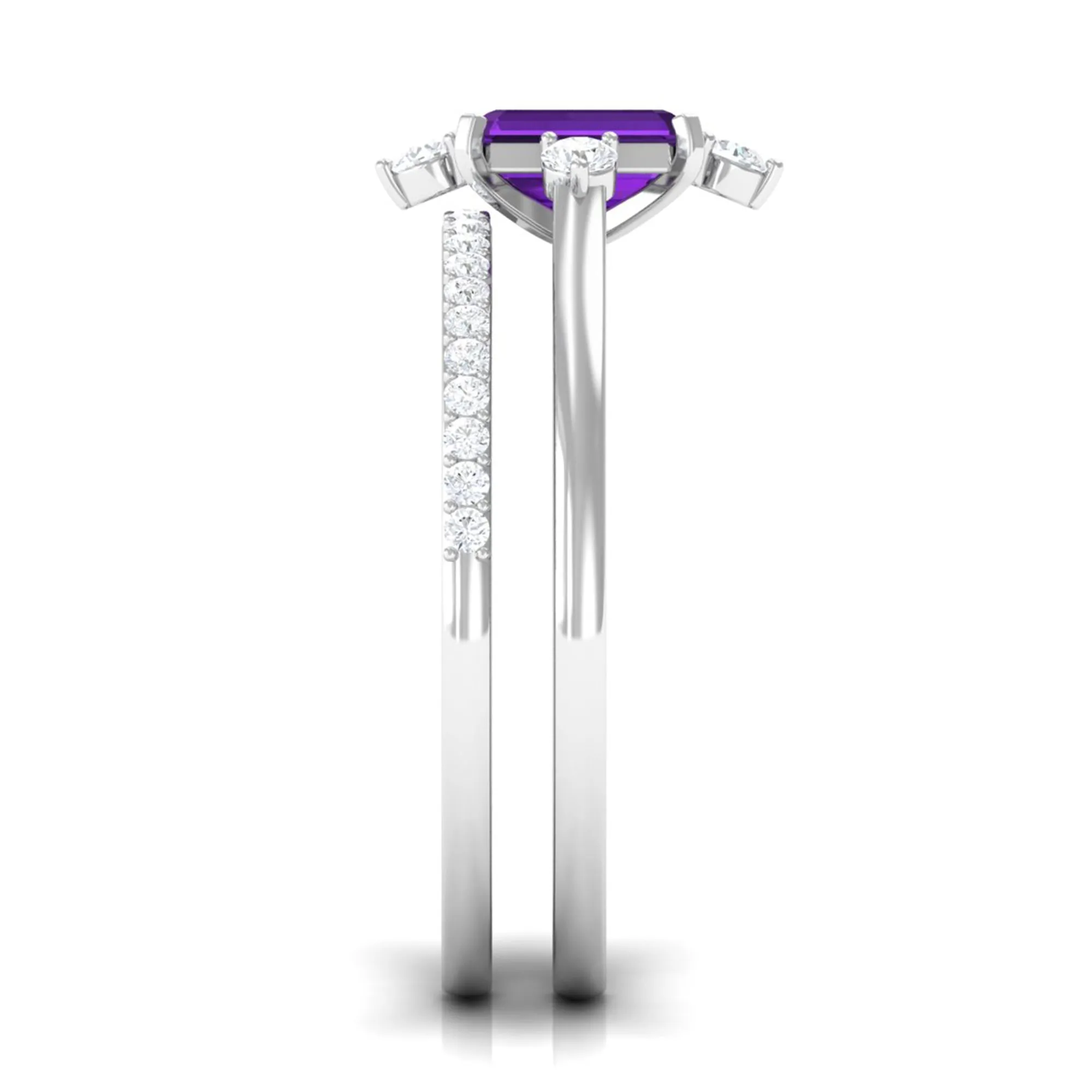 1.25 Ct Octagon Solitaire Amethyst and Diamond Ring Set