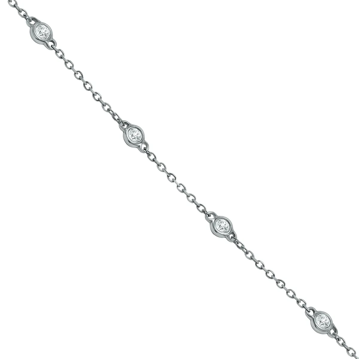 1/4 Carat TW Bezel Set Genuine Diamond Station Bracelet in 14K White Gold