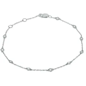 1/4 Carat TW Bezel Set Genuine Diamond Station Bracelet in 14K White Gold