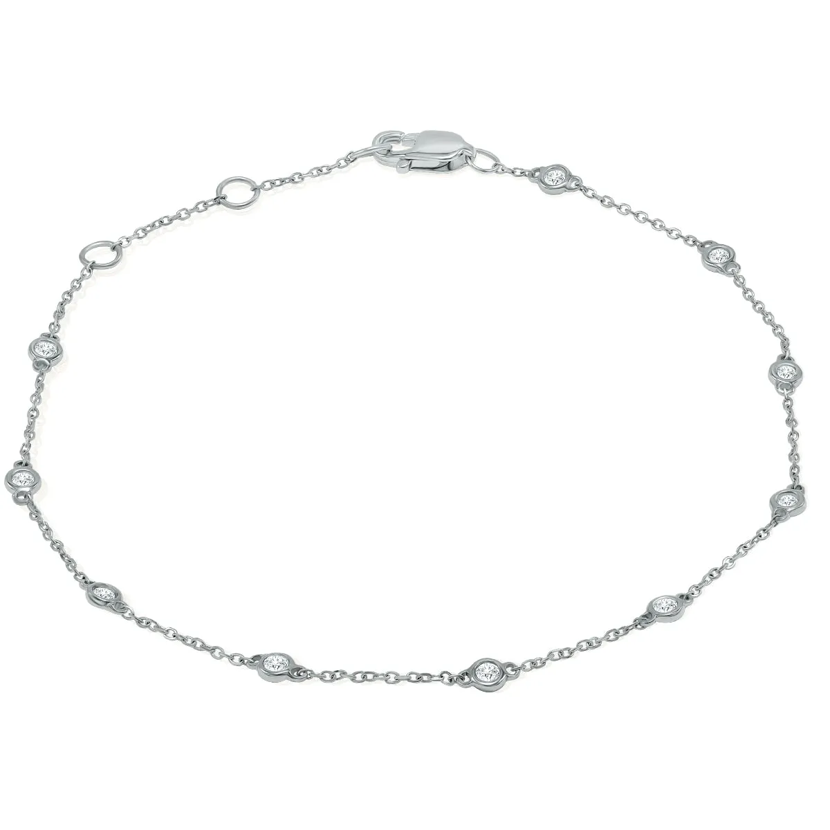 1/4 Carat TW Bezel Set Genuine Diamond Station Bracelet in 14K White Gold