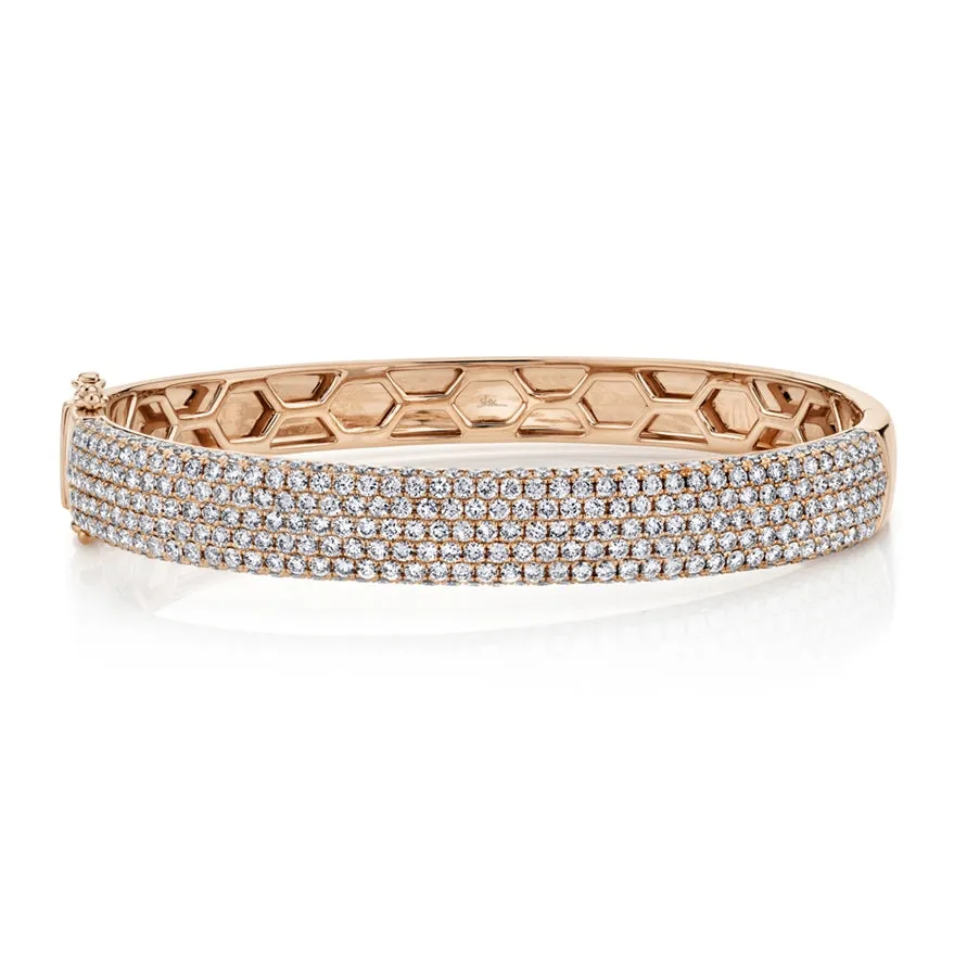 14K Rose Gold Diamond Pave Thick Bangle