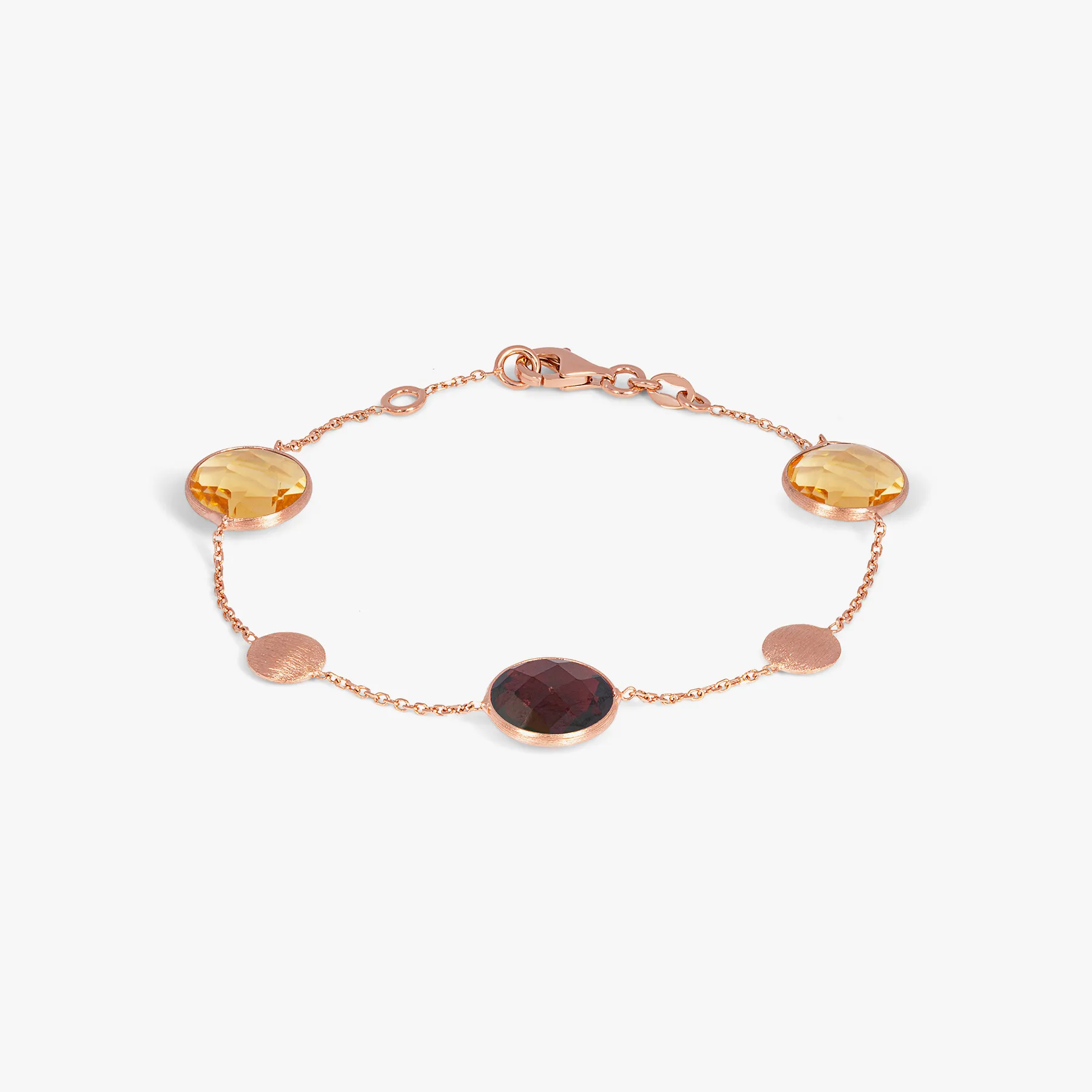 14k satin rose gold Kensington double stone bracelet in garnet and citrine