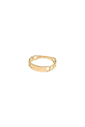 14K Solid Gold Name Tag Chain Stackable Dainty Ring