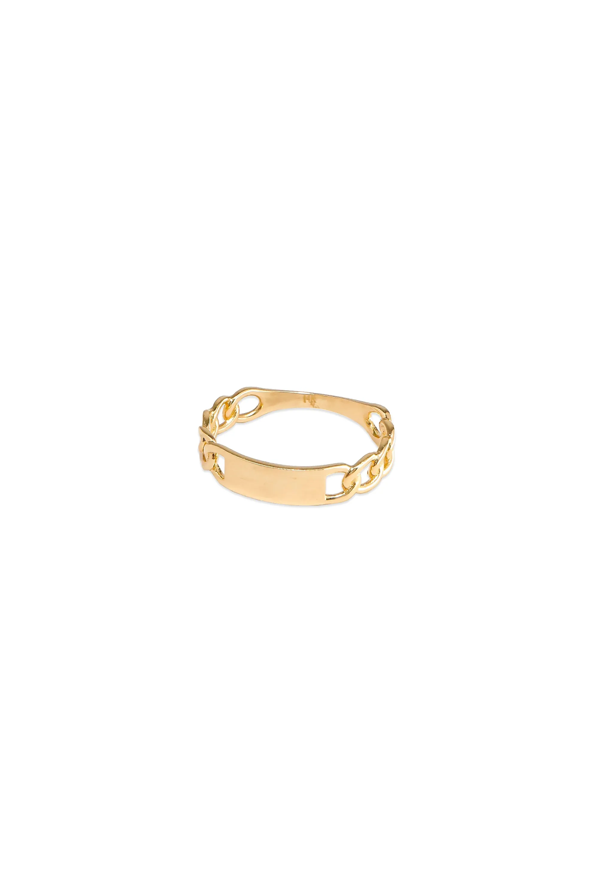 14K Solid Gold Name Tag Chain Stackable Dainty Ring