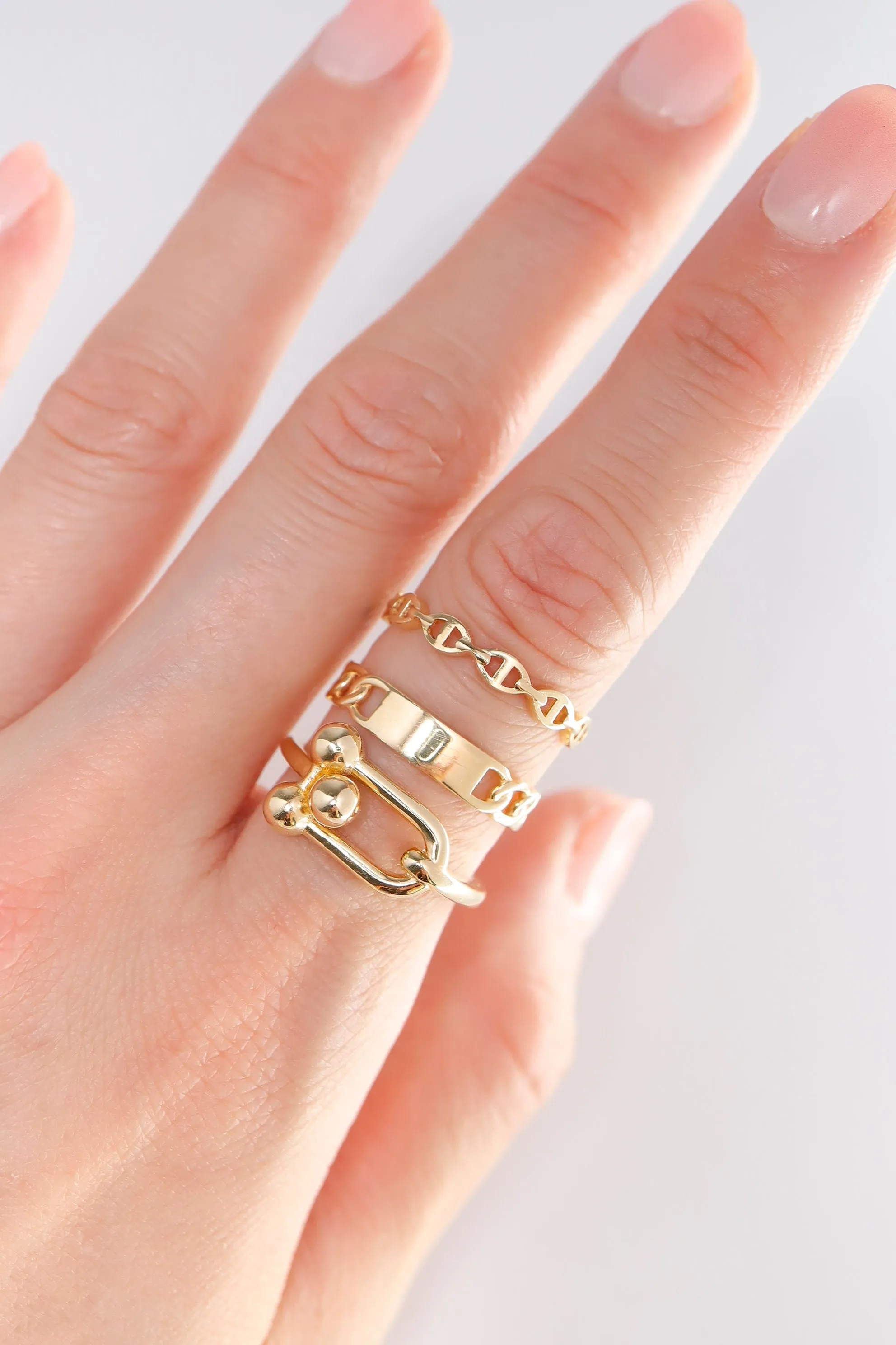 14K Solid Gold Name Tag Chain Stackable Dainty Ring
