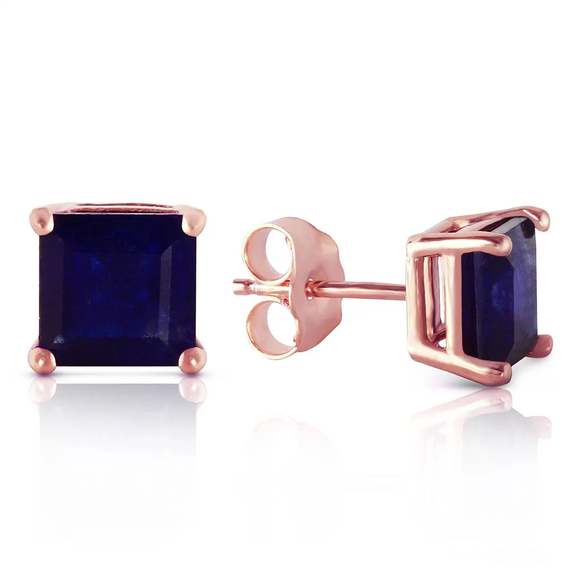 14K Solid Rose Gold Stud Earrings Natural Sapphire Jewelry