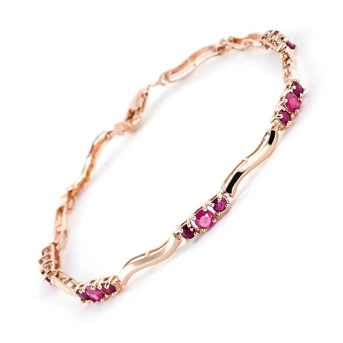 14K Solid Rose Gold Tennis Bracelet Ruby & Diamond
