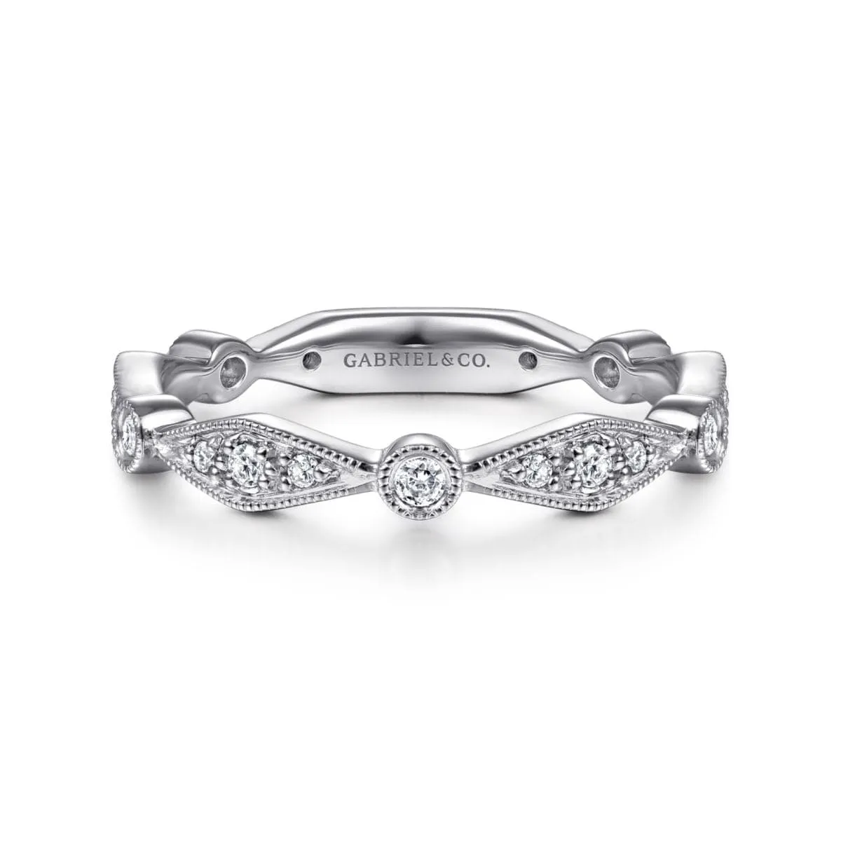 14K White Gold Angular Shape Station Stackable Diamond Ring - LR4749W45JJ