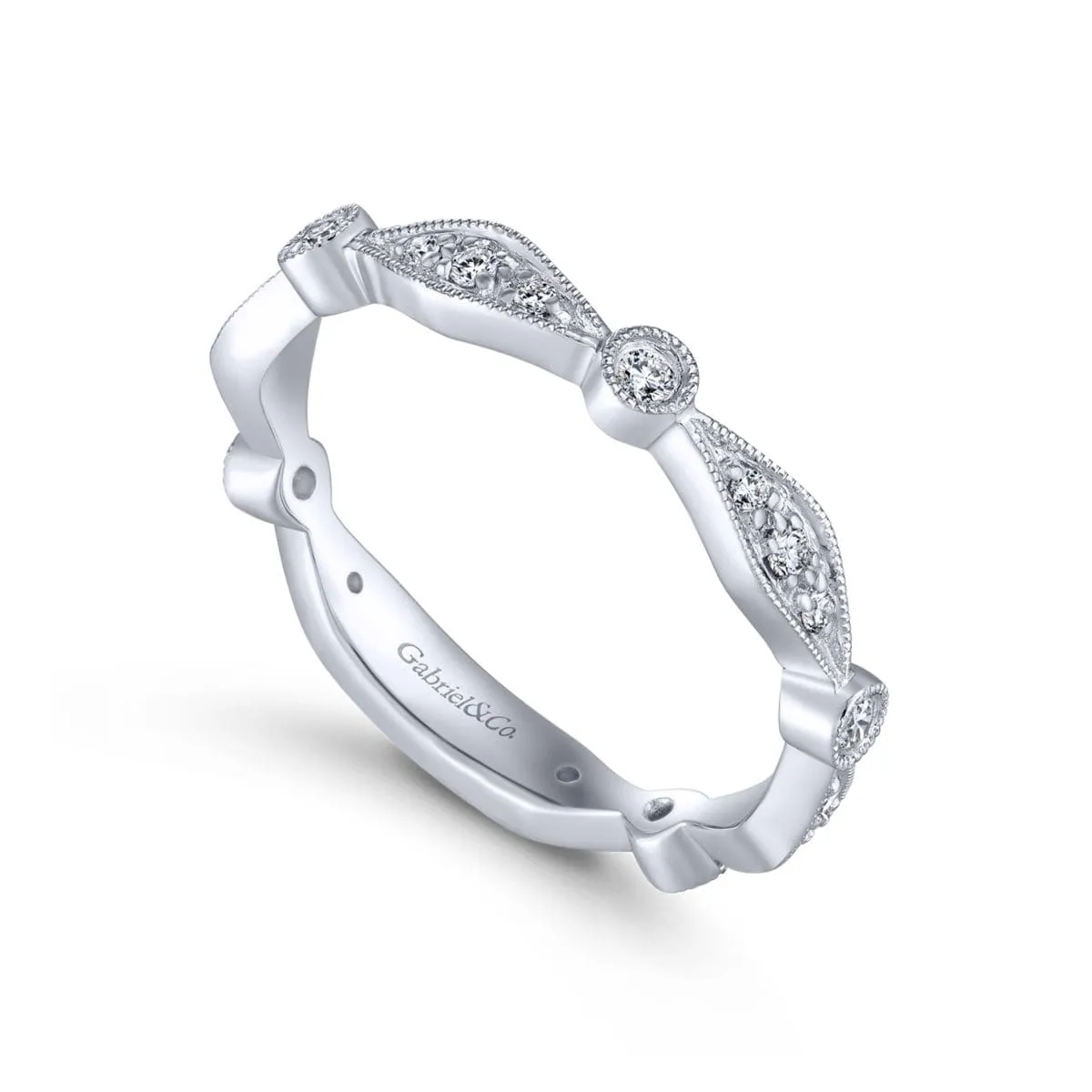 14K White Gold Angular Shape Station Stackable Diamond Ring - LR4749W45JJ