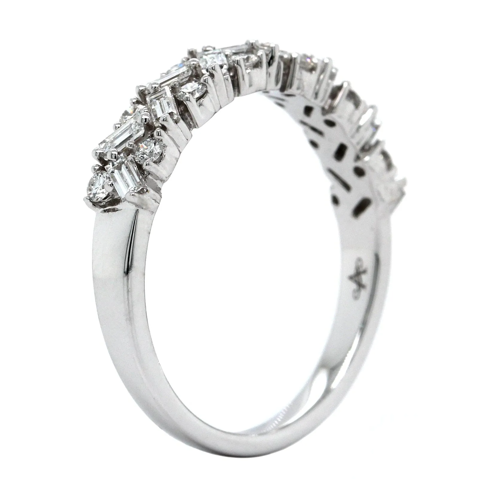 14K White Gold Baguette and Round Diamond Band