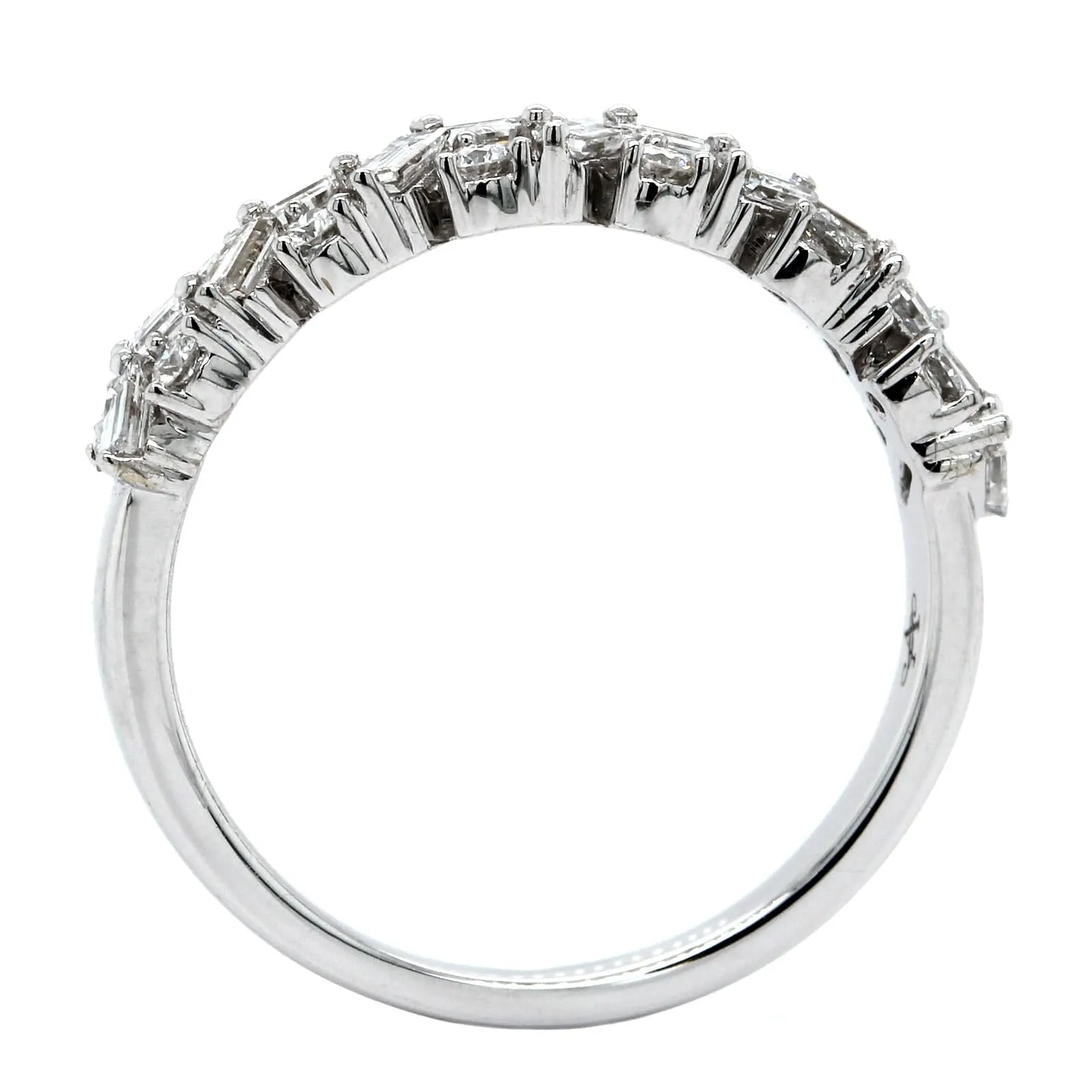 14K White Gold Baguette and Round Diamond Band