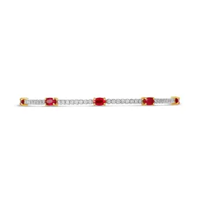 14K White Gold Diamond Clasped Bangle with Yellow Gold Set Oval Rubies