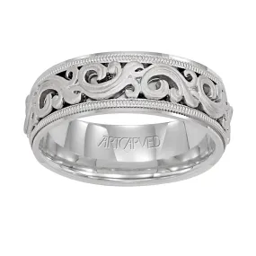 14K White Gold Engraved Band