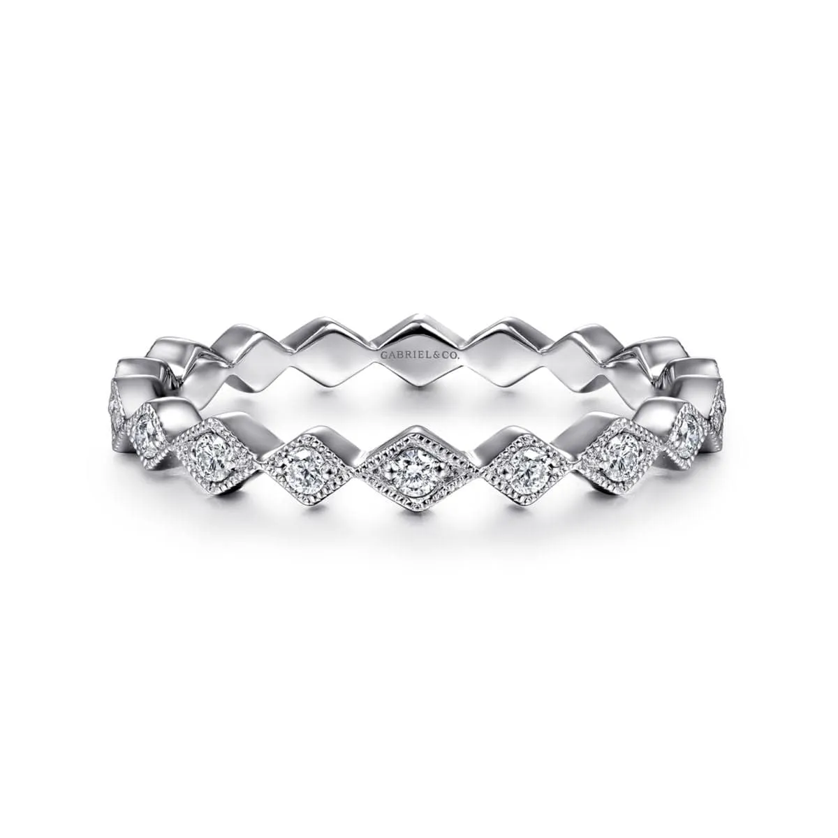 14K White Gold Geometric Diamond Stackable Ring - LR4379W45JJ