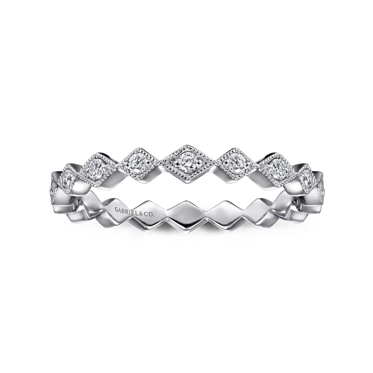 14K White Gold Geometric Diamond Stackable Ring - LR4379W45JJ