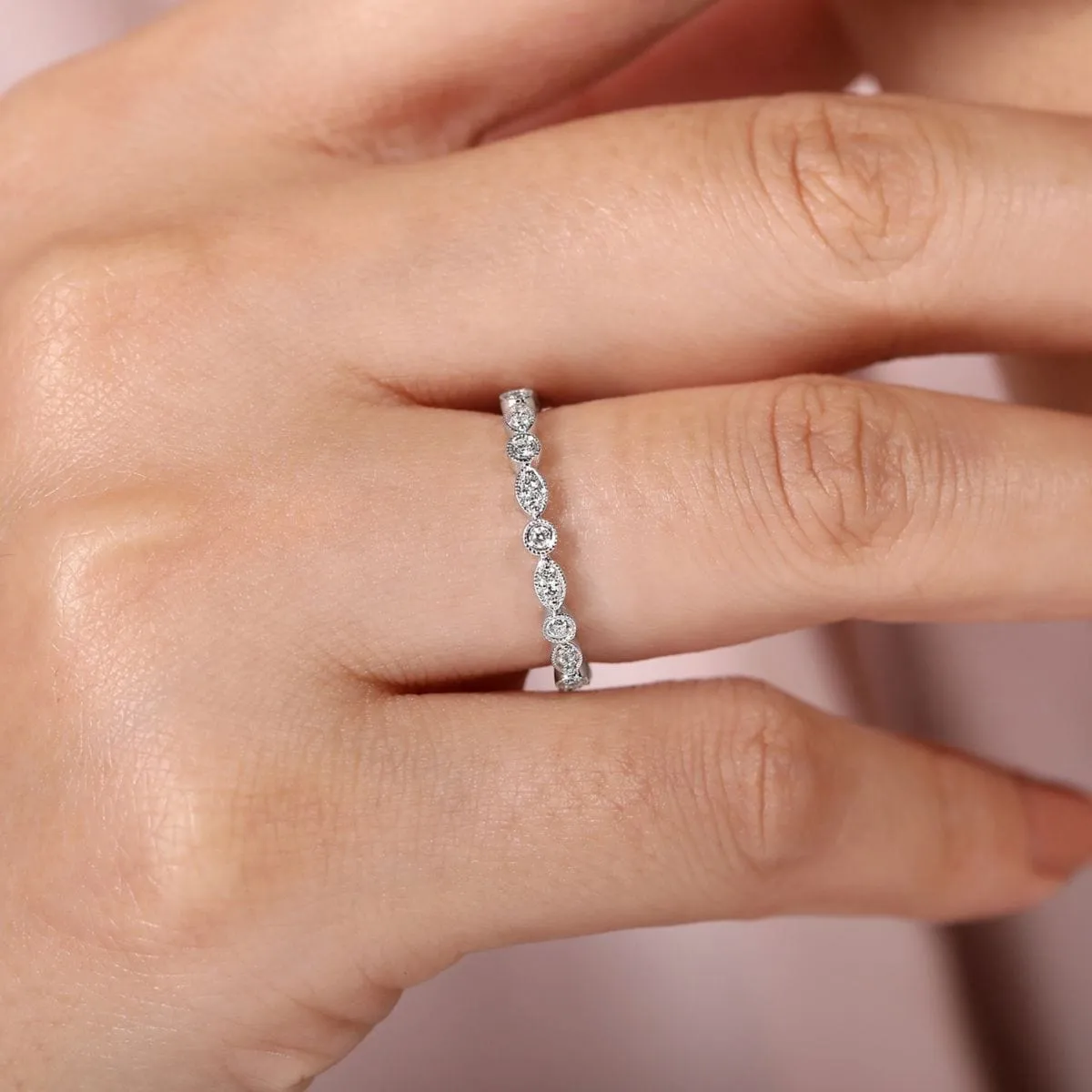 14K White Gold Marquise and Round Station Diamond Ring - LR5701W45JJ