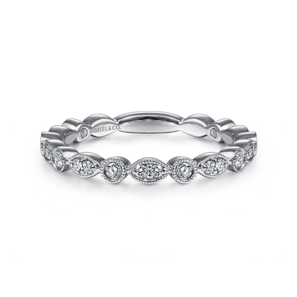 14K White Gold Marquise and Round Station Diamond Ring - LR5701W45JJ