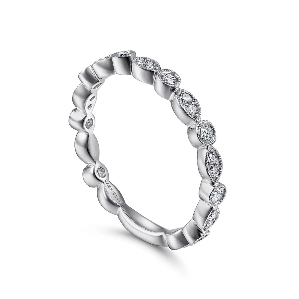 14K White Gold Marquise and Round Station Diamond Ring - LR5701W45JJ