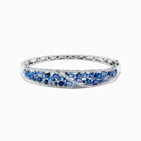 14K White Gold Natural Blue Sapphire & Diamond Bangle, 7.82 TCW