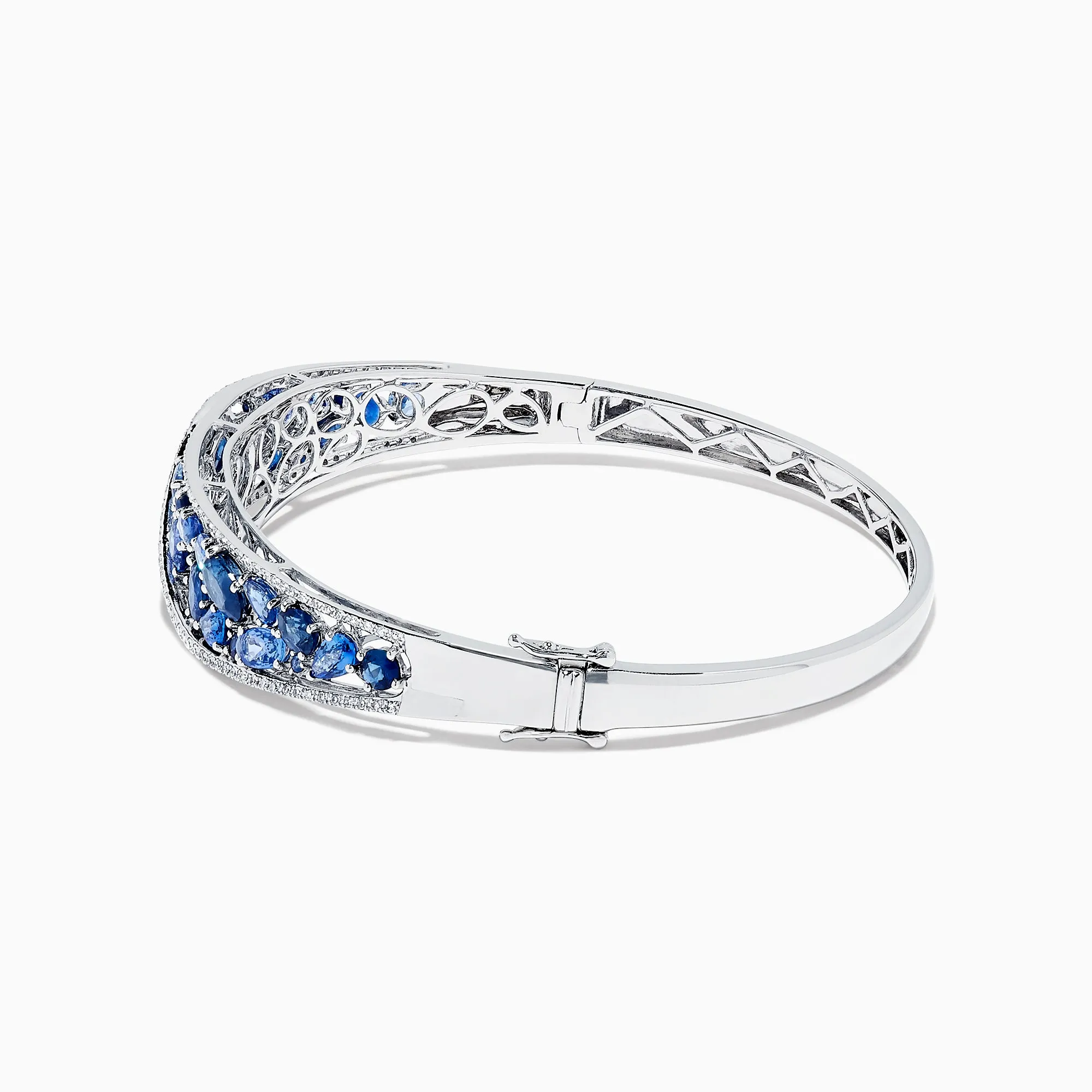 14K White Gold Natural Blue Sapphire & Diamond Bangle, 7.82 TCW