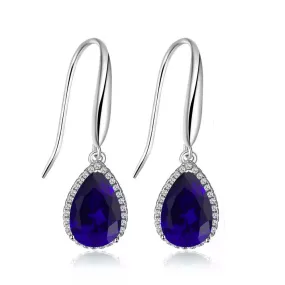 14k White Gold Plated 2 Ct Created Blue Sapphire Teardrop Earrings