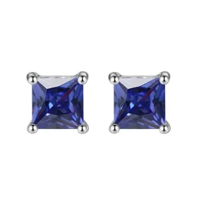 14k White Gold Plated 3 Ct Square Cut Created Blue Sapphire Stud Earrings