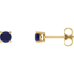 14K Yellow 5 mm Natural Blue Sapphire Stud Earrings