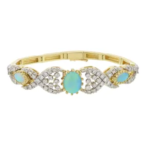 14K Yellow and White Gold Opal and Diamond Bracelet