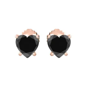 14k Yellow Gold Plated 4 Carat Heart Created Black Sapphire Stud Earrings