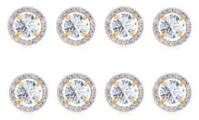 14k Yellow Gold Plated 4Ct Round White Sapphire Set Of Four Halo Stud Earrings