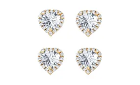 14k Yellow Gold Plated 4mm 1Ct Heart White Sapphire Set of Two Halo Stud Earrings