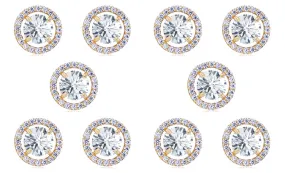 14k Yellow Gold Plated 4mm 4Ct Round White Sapphire Set Of Five Halo Stud Earrings