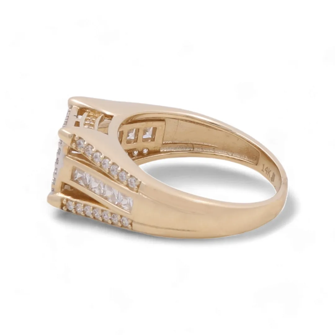 14K Yellow Gold Wedding Men's Ring with Zirconia