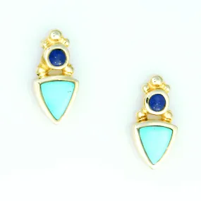 14kt Gold Turquoise Lapis Lazuli Inlay Earrings