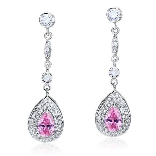 1.5 Carat Pear Cut Pink Simulated Diamond 925 Sterling Silver Dangle Earrings
