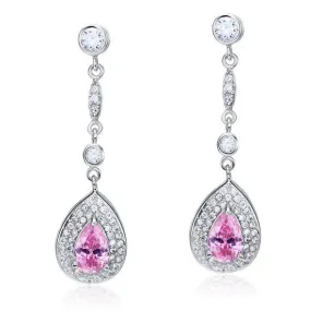 1.5 Carat Pear Cut Pink Simulated Diamond 925 Sterling Silver Dangle Earrings