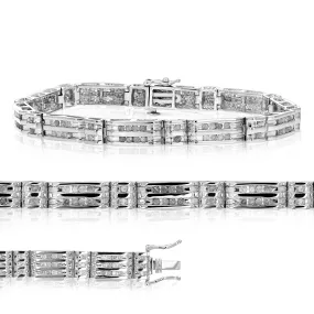 1.50 cttw Men's Diamond Bracelet .925 Sterling Silver With Rhodium 7 Inch 13 Grams