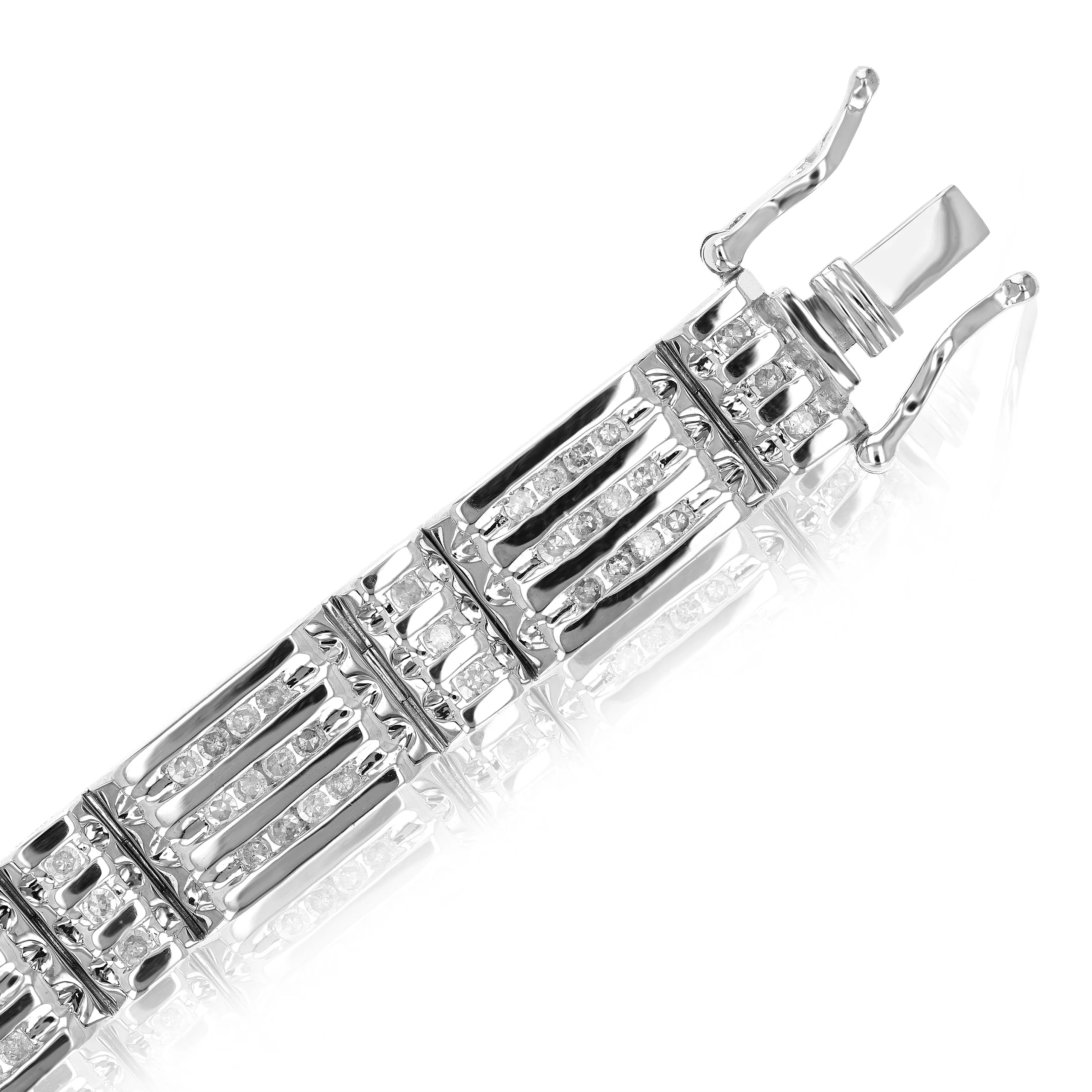 1.50 cttw Men's Diamond Bracelet .925 Sterling Silver With Rhodium 7 Inch 13 Grams