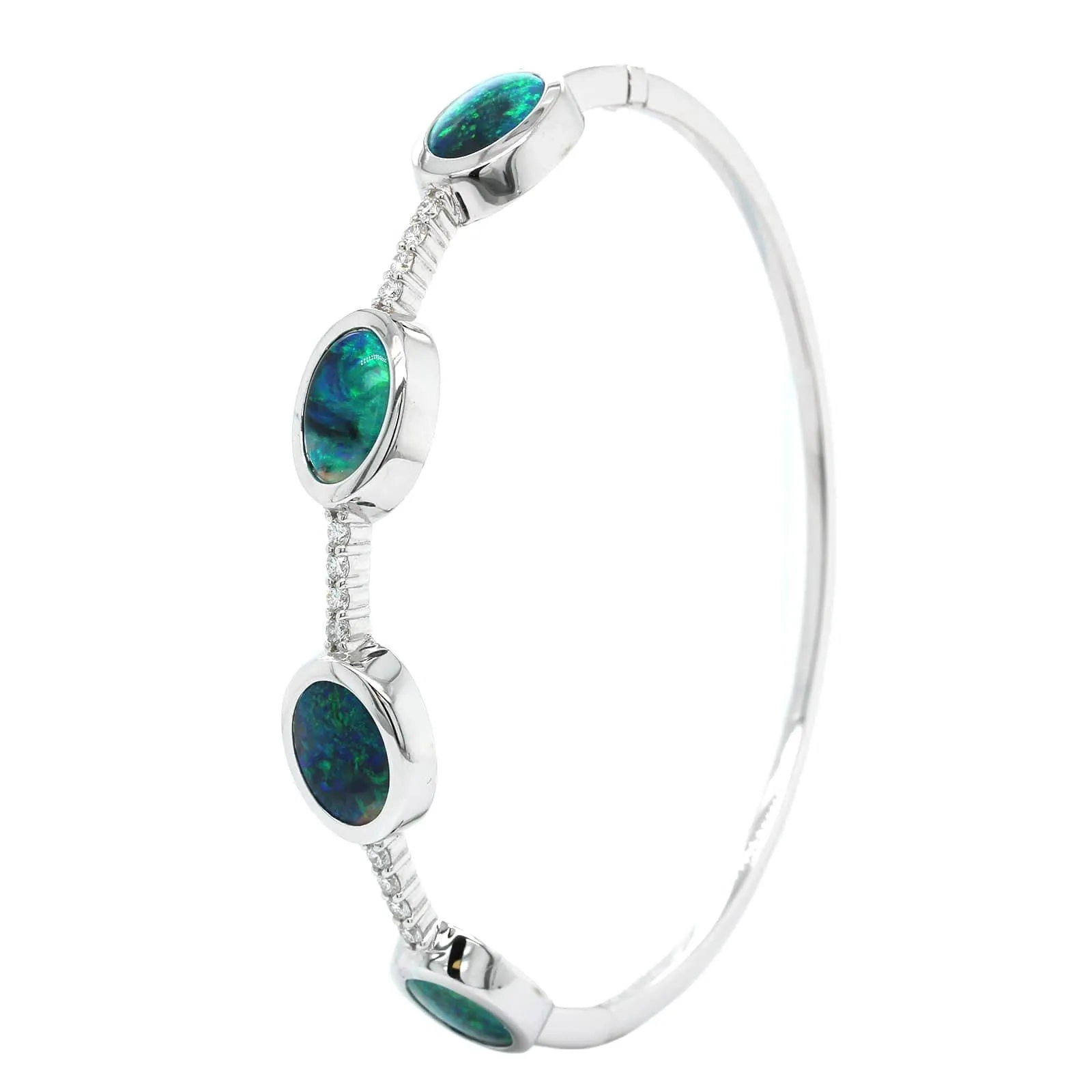 18K White Gold Opal and Diamond Bangle