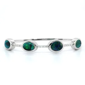18K White Gold Opal and Diamond Bangle