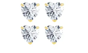 18k Yellow Gold Plated 1/2Ct Heart White Sapphire Set Of Two Stud Earrings