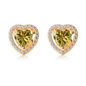 18k Yellow Gold Plated 3 Ct Created Halo Heart Yellow Sapphire Stud Earrings