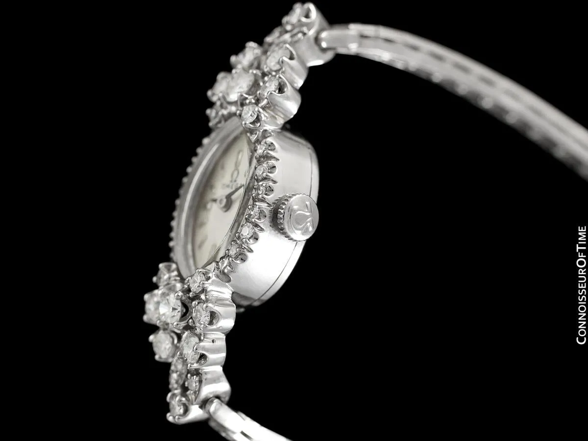1960's Vintage Ladies Watch with Omega Movement - 14K White Gold with 3 Carats of Diamonds